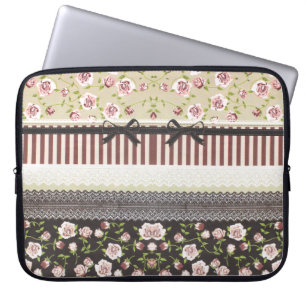 För elegant vitsnöre och rosa ros flickaktigt laptop sleeve