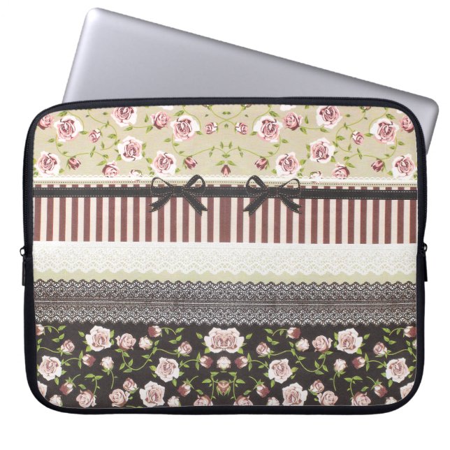 För elegant vitsnöre och rosa ros flickaktigt laptop sleeve (Framsidan)