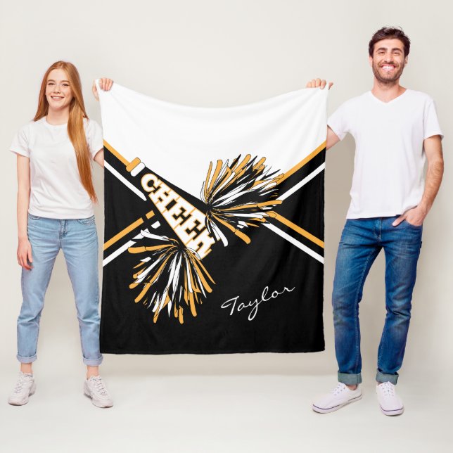 För en 📣 Cheerhead - White, Guld & Black Fleecefilt (På plats)