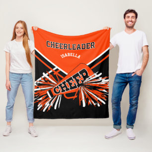 För en Cheerlead-📣 - Orange, svartvitt Fleecefilt
