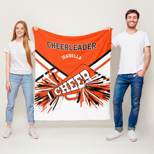 För en Cheerlead-📣 - Orange, svartvitt Fleecefilt (På plats)