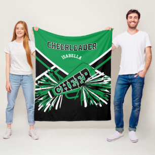 För en 📣 Cheerleader - Grön, Vit & Svart Fleecefilt