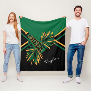 För en CheerLeader 📣 - Mörk grönt, Guld & Black Fleecefilt