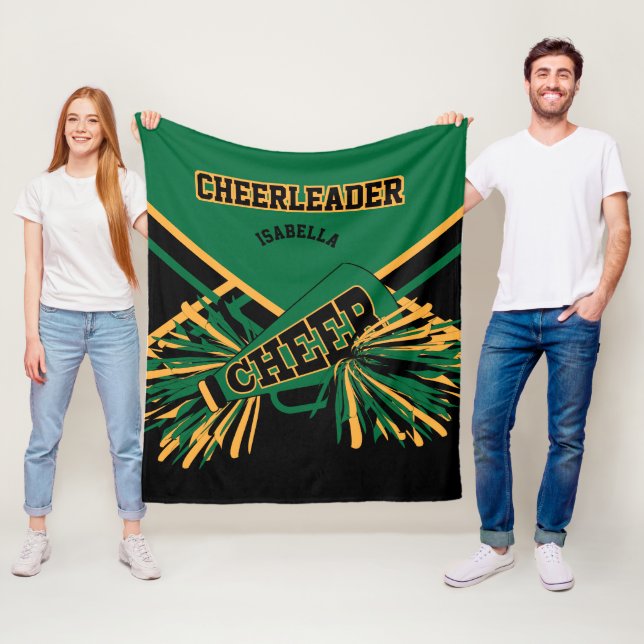 För en CheerLeader 📣 - Mörk grönt, Guld & Black Fleecefilt (På plats)
