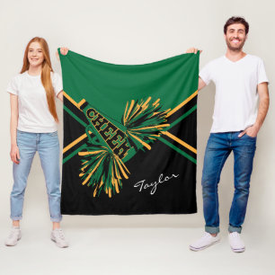För en 📣 CheerLeader - Mörk grönt, Guld & Black Fleecefilt
