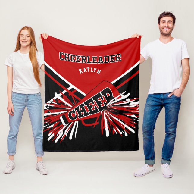 För en 📣 Cheerleader - Röd, Svart & Vit - Anpassa Fleecefilt (På plats)