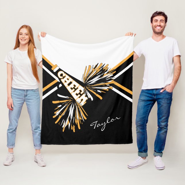 För en CheerLeader 📣 - Vit, Guld & Black - Liten Fleecefilt (På plats)