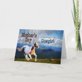 för en Cowgirl på Mors dag Horse Barn Wood Kort
