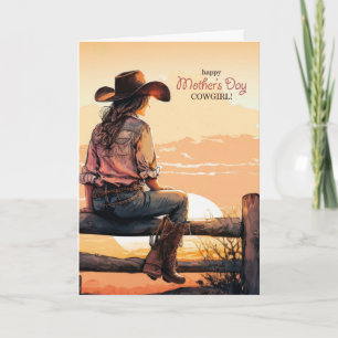 för en cowgirl på mors dag Ranch solnedgång Helgkort