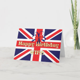 För en fru, ett födelsedagskort med Union Jack Kort