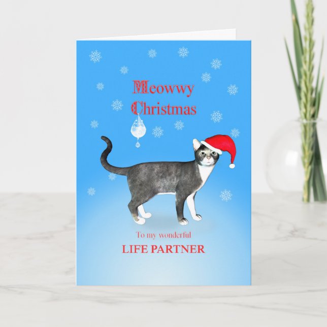 För en livpartner Meowwy julkatt Helgkort (Framsida)