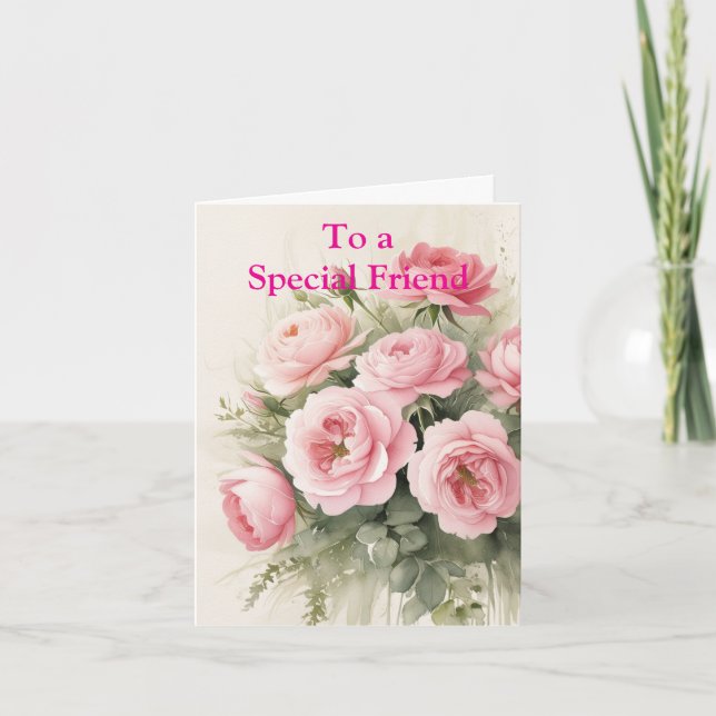 För en speciell vän rosa röda rosor födelsedags ko kort (Framsida)