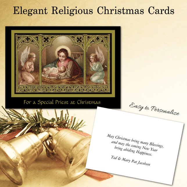 För ett Speciellt test Helgkort (Beautiful Religious Elegant Christmas Image of Mary adoring Jesus in the Manger)