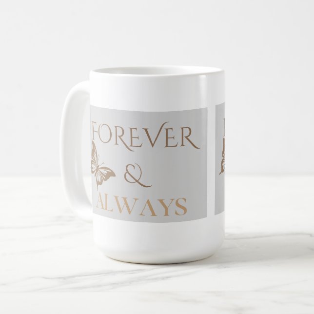 För evigt & Alltid Fjäril, Romantiskt Hempresent Kaffemugg (Framsida vänster)