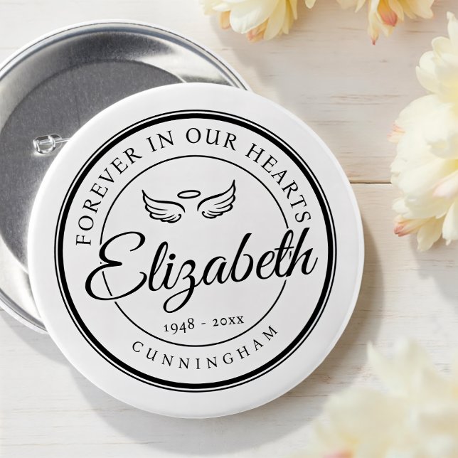 För evigt i vår Hearts Funeral Memorial Angel Ving Knapp (Skapare uppladdad)