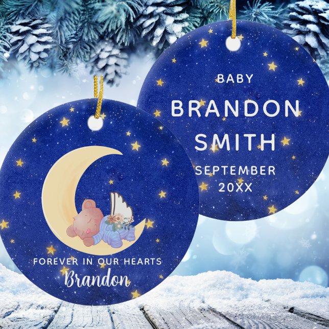 För evigt i vår minnesstund i Pojke jul Julgransprydnad Keramik (Forever In Our Hearts Memorial Baby Boy Christmas Ceramic Ornament
)