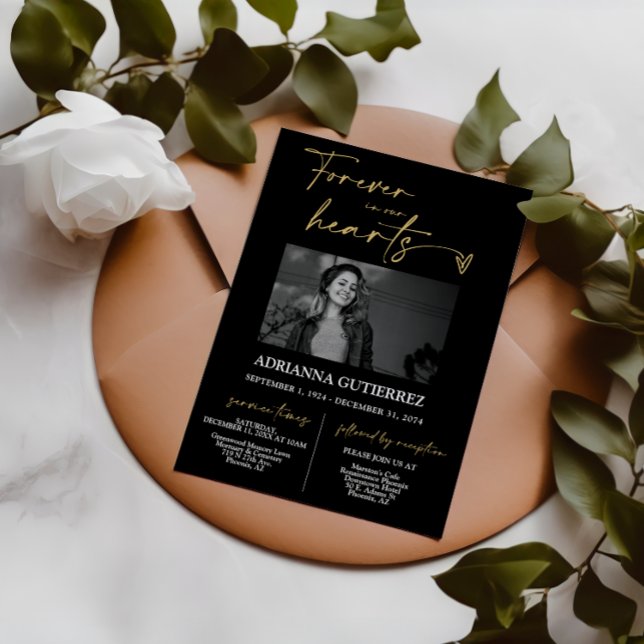 För evigt i våra Heards Black Guld begraver Memori Inbjudningar (Skapare uppladdad)