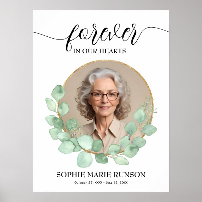 För evigt i våra Hearts Eucalyptus Funeral Poster (Framsidan)
