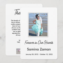 För evigt i våra hjärtan Foto Begravningsminne Tack Kort