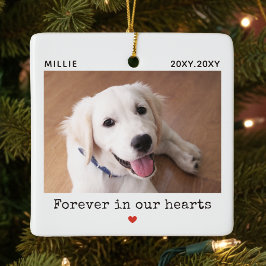För evigt i våra hjärtan Hund Foto Namn Minnesmärk Julgransprydnad Keramik