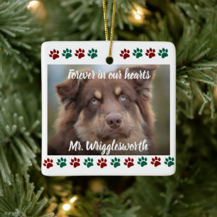 För evigt i våra hjärtan Hund Husdjur Foto Minne Julgransprydnad Keramik