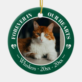 För evigt i våra hjärtan Kattfoto och namn Minnesm Julgransprydnad Keramik