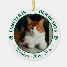 För evigt i våra hjärtan Kattfoto och namn Minnesm Julgransprydnad Keramik