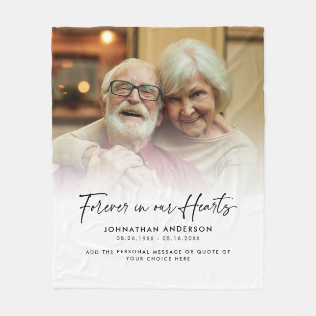 För evigt i våra hjärtan - Minnesbild och meddelan Fleecefilt (Framsidan)