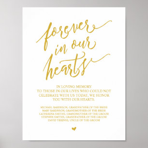 För evigt i våra hjärtan Minnesmärke i guld Affisc Poster
