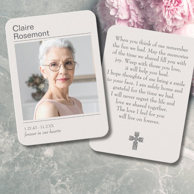 För evigt i våra hjärtan Modern Cross Bönkort Visitkort (Forever In Our Hearts Modern Cross Prayer Card
)