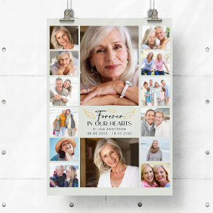 För evigt i våra hjärtan Multi Foto Collage Minnes Poster
