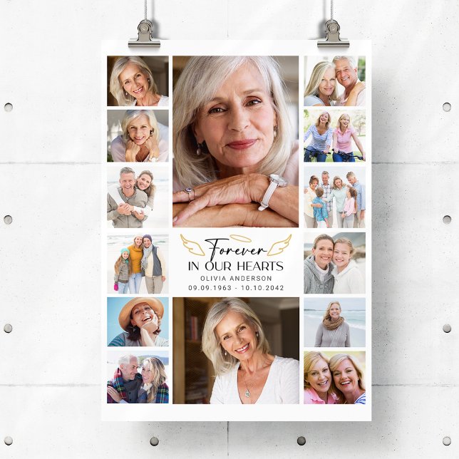 För evigt i våra hjärtan Multi Foto Collage Minnes Poster (Skapare uppladdad)