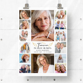 För evigt i våra hjärtan Multi-fotocollage Minnesg Poster