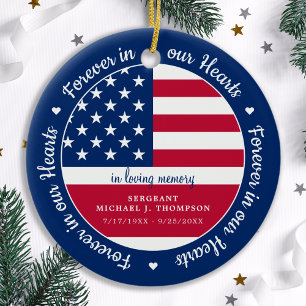 För evigt i vårt minnesmärke över veteran USA flag Julgransprydnad Keramik