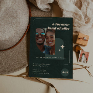 För evigt slag av vibe   Retro Bröllop Photo Spara Datumet