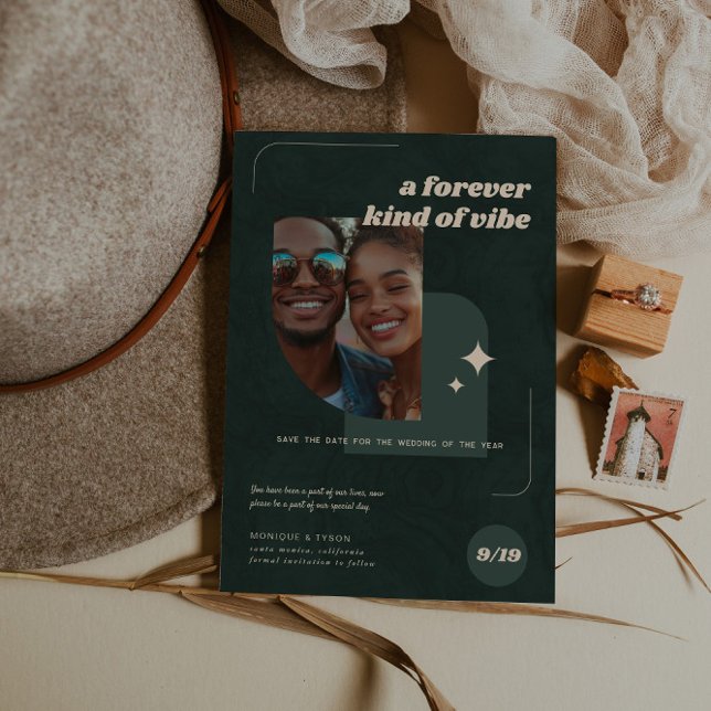 För evigt slag av vibe | Retro Bröllop Photo Spara Datumet (Skapare uppladdad)
