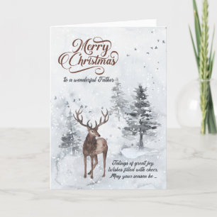 för fader Reindeer i en Snowy Forest-jul Helgkort
