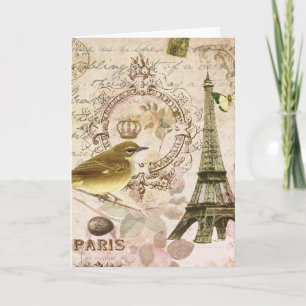 För fågel- och Eiffel för vintage fransk notecard Kort