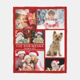 För familjfoto för jul röd mall för Collage DYI Fleecefilt
