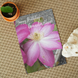 För farmors Rosa Clematis Blommigt Birthday Kort