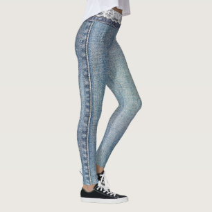 För Fauxjeans för vintage Retro snöre för vit Leggings