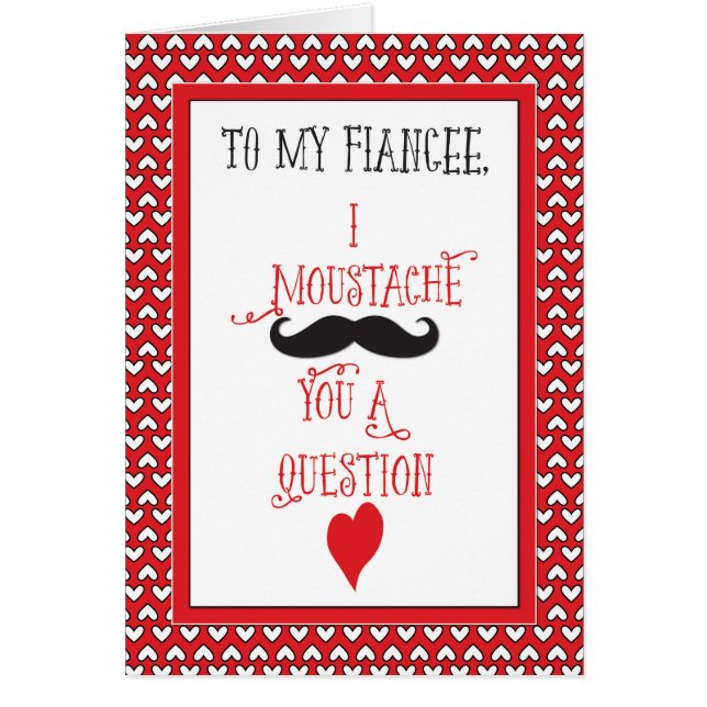 För Fiancee Mustache Valentines Day Red Hearts Hälsningskort (Framsidan)