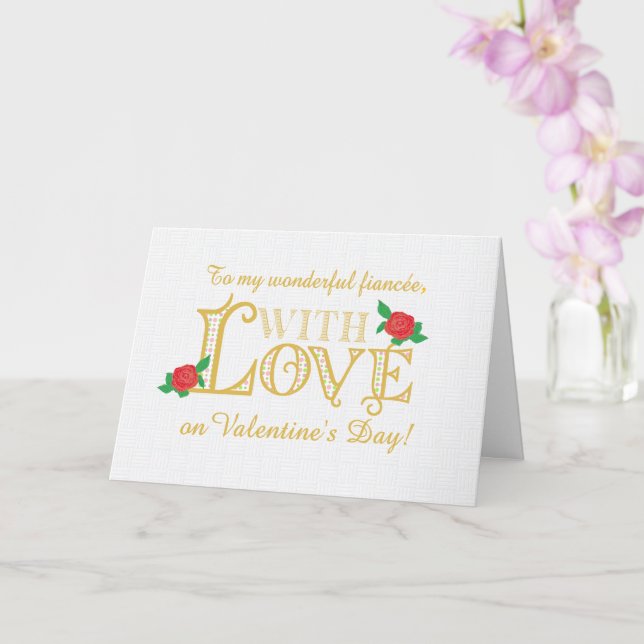 För Fiancee Valentines day med Röd ros-kort Kort (Orkide)