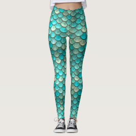 För fiskfjäll för sjöjungfru minty grönt mönster leggings