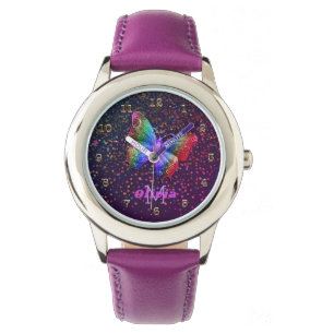 För fjärilsglitter för flickor purpurfärgat na armbandsur