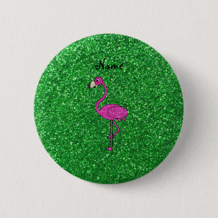 För flamingogrönt för personlig känt rosa glit knapp