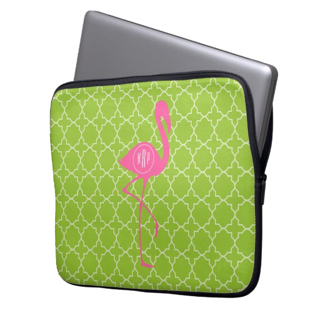 För Flamingolimefrukt för Monogram rosa grönt Laptop Fodral (Framsidan Vänster)