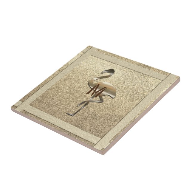 För FlamingoMonogram för chic guld- Look glansig Kakelplatta (Sidan)