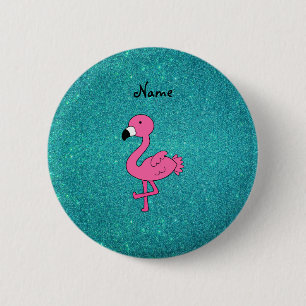 För flamingoturkos för personlig känt rosa glitter knapp