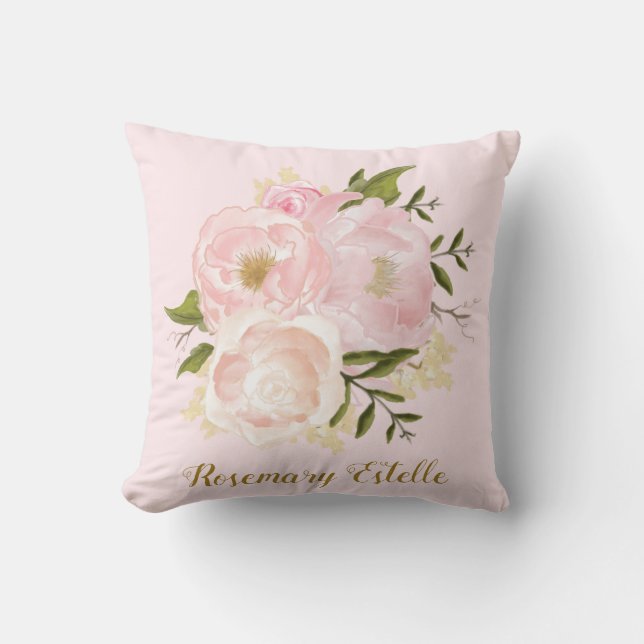 För flickabarnkammare för shabby chic rosa blom- kudde (Framsida)